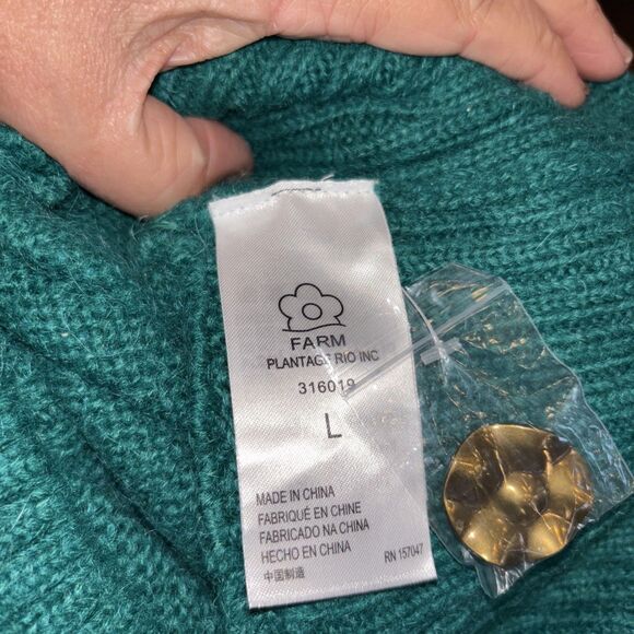 Farm Rio Cardigan Emerald Green Bubble Knit L NEW Button V Neck Long Sleeve - Picture 7 of 16